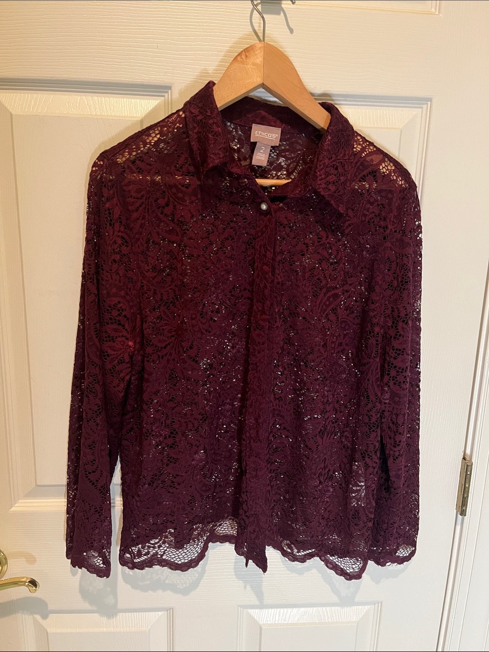 Chico's Burgundy Lace Button-Front Blouse